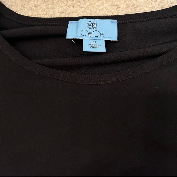 CeCe Long Sleeve Black White Floral Blouse Size M - Picture 3 of 4